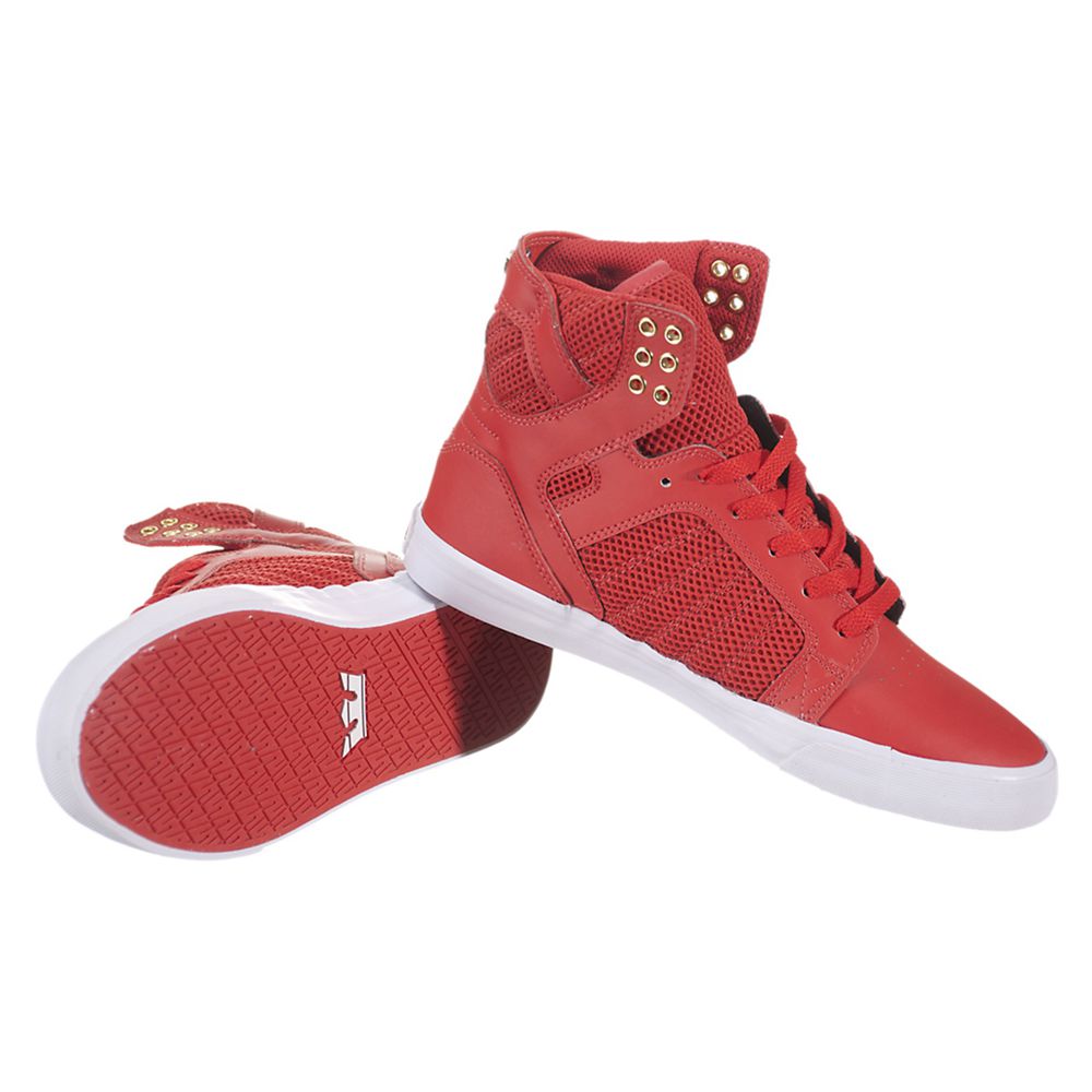 Baskets Montantes Supra SkyTop Rouge Red/Gold-White Femme | KKI-69159905